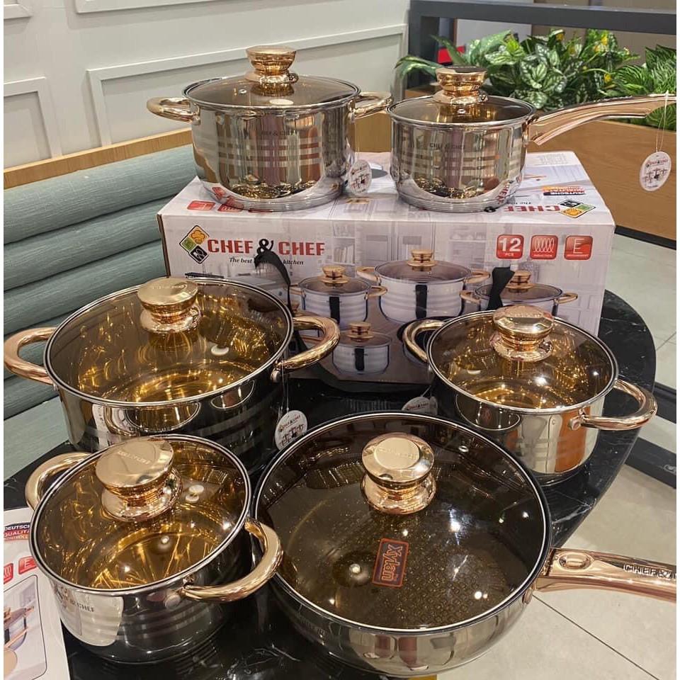 BỘ NỒI VÀ CHẢO 6 MÓN VUNG KÍNH CHEF&CHEF CỰC ĐẸP