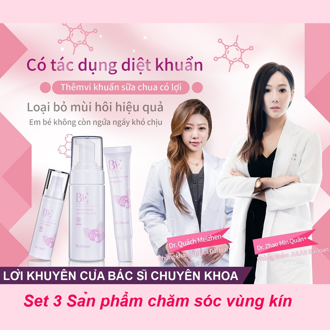 Bộ 3 Chăm Sóc Vùng Kín Dr.Douxi Hồi Xuân - Dung Dịch Vệ Sinh + Gel Dưỡng Trắng Hồng Se Khít + Xịt Kháng Khuẩn Khử Mùi, FECVEN