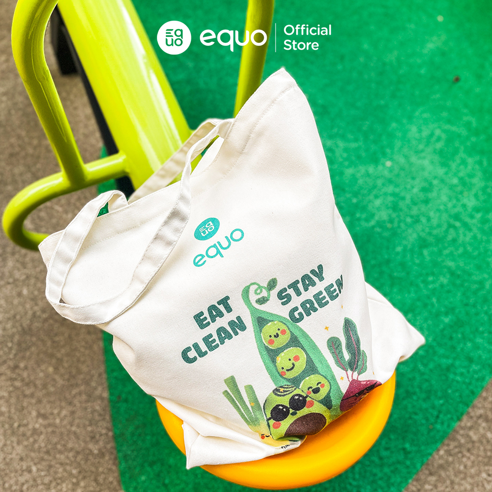 Túi vải EQUO thiết kế Eat clean - Stay green sử dụng được nhiều lần size 35x40cm