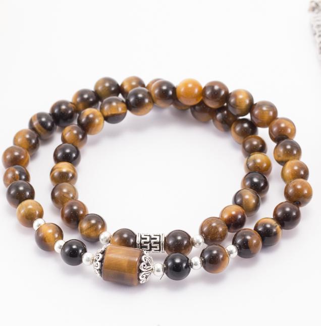 Vòng 2 Line Đá Thạch Anh Mắt Hổ Vàng Nâu Phối Charm Bạc Ngọc Quý Gemstones