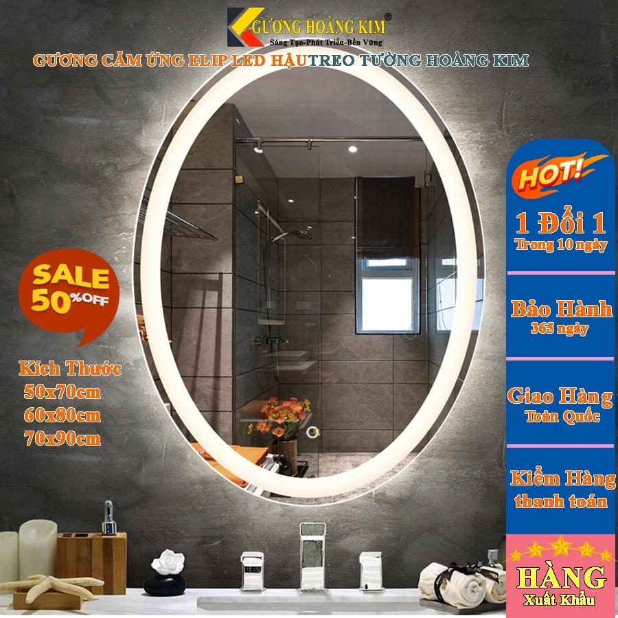 Gương oval bầu dục trang điểm treo tường đèn led cảm ứng thông minh khích thước 60x80 cm - mirror