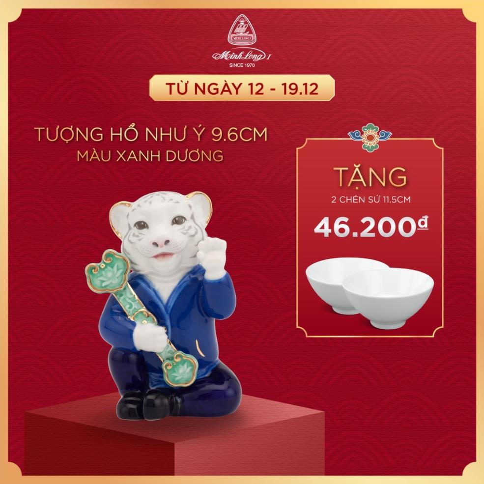 Hổ Như Ý 9.6cm Minh Long Màu xanh dương - Trang trí Vàng