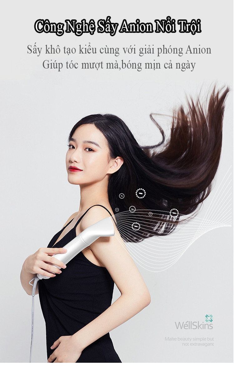 Máy tạo kiểu tóc 4 trong 1 Xiaomi Wellskins Sấy, Uốn, Chải, Chăm sóc Ion - Hàng Chính Hãng