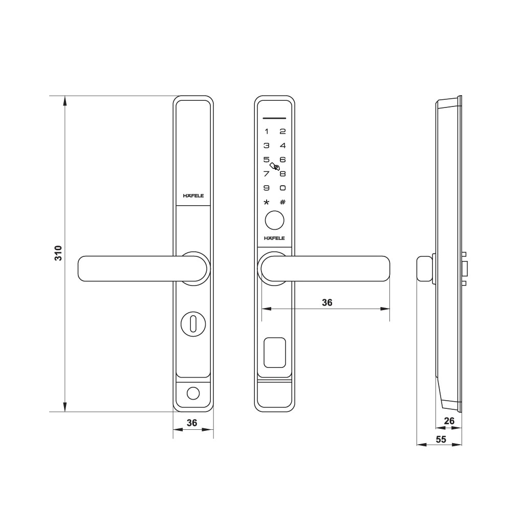 Khóa điện tử cửa nhôm Hafele DL6600 - 912.20.145