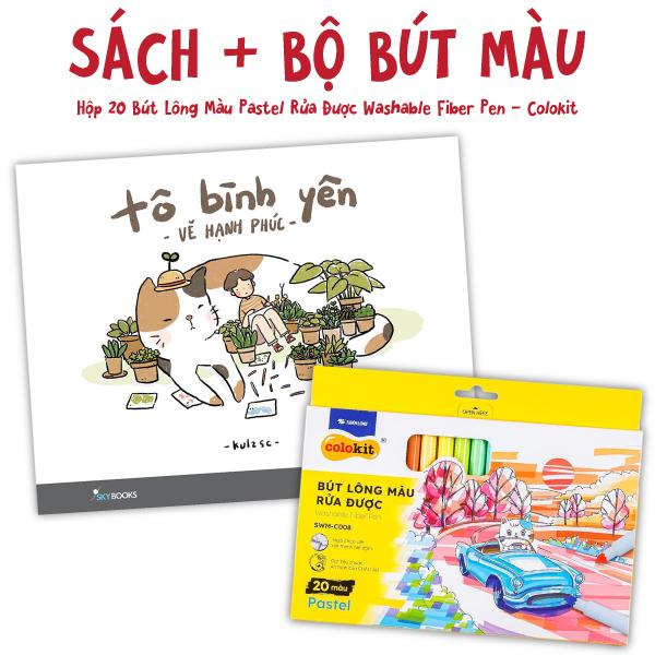 Combo Sách Tô Bình Yên Vẽ Hạnh Phúc + Hộp 20 Bút Lông Màu Pastel Rửa Được Washable Fiber Pen - Colokit SWM-C008