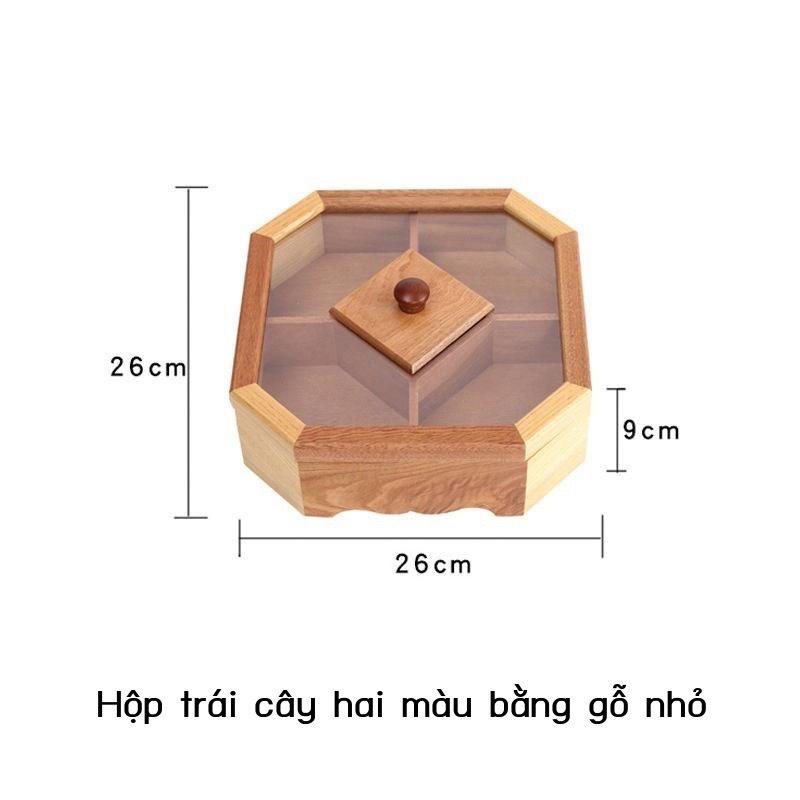 Khay đựng bánh kẹo mứt bằng gỗ mặt kính sang trọng, kích thước 26x26x9 cm