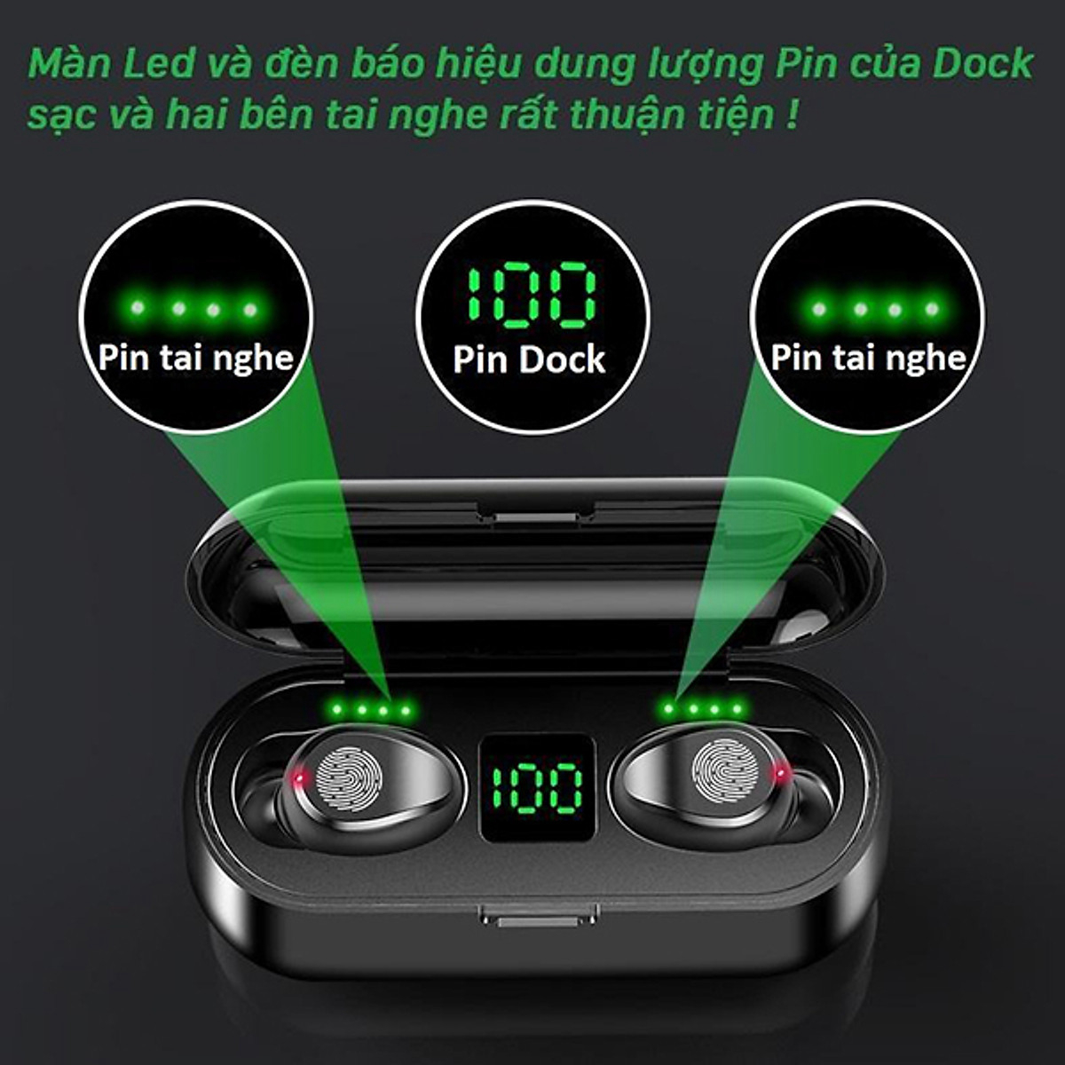 Tai Nghe Bluetooth Không Dây 5.0 F9 - Tai Nghe Airpods Cao Cấp - Kiểu Dáng Độc Đáo, Nhỏ Gọn - Âm Thanh Mềm Mượt, Thoải Mái, Không Làm Nhức Tai