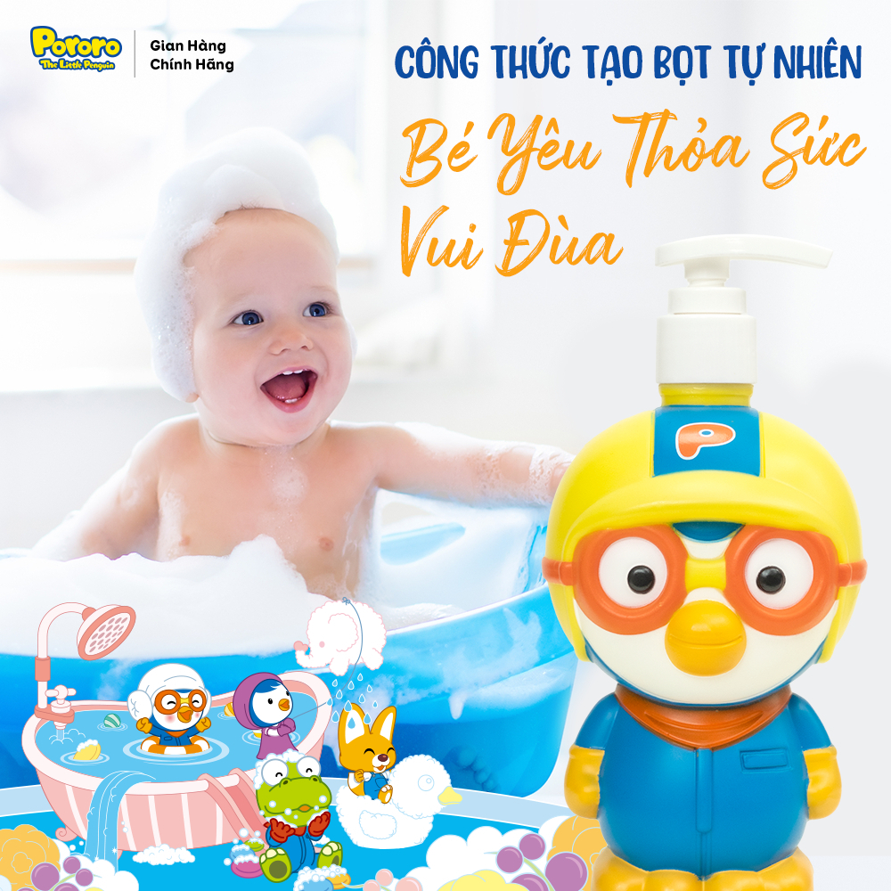 Sữa tắm gội xả trẻ em 3-in-1 Pororo Premium Dịu nhẹ không cay mắt Hàn Quốc 380g
