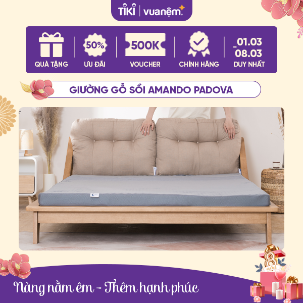 Giường ngủ gỗ sồi Amando Padova, chất liệu gỗ tự nhiên, cao cấp