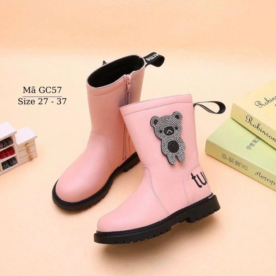 Giày boots cao cổ cho bé gái 3 - 12 tuổi màu hồng dễ mix đồ GC57 (Kèm ảnh &amp; video thực tế