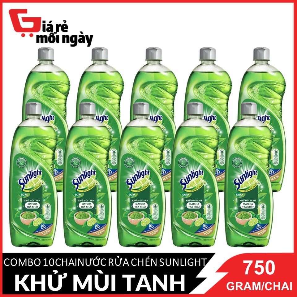 COMBO 10 chai Nước rửa chén Sunlight Trà xanh Chai 750gx10