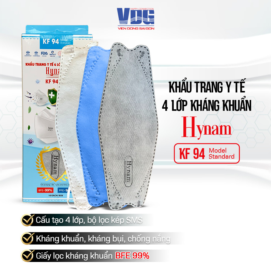 Thùng 500 cái khẩu trang KF94 Hynam - Khẩu trang y tế 4 lớp kháng khuẩn thiết kế 4D, chất lượng, đẹp, lọc bụi mịn - Đạt các chứng chỉ ISO 13485, ISO 9001