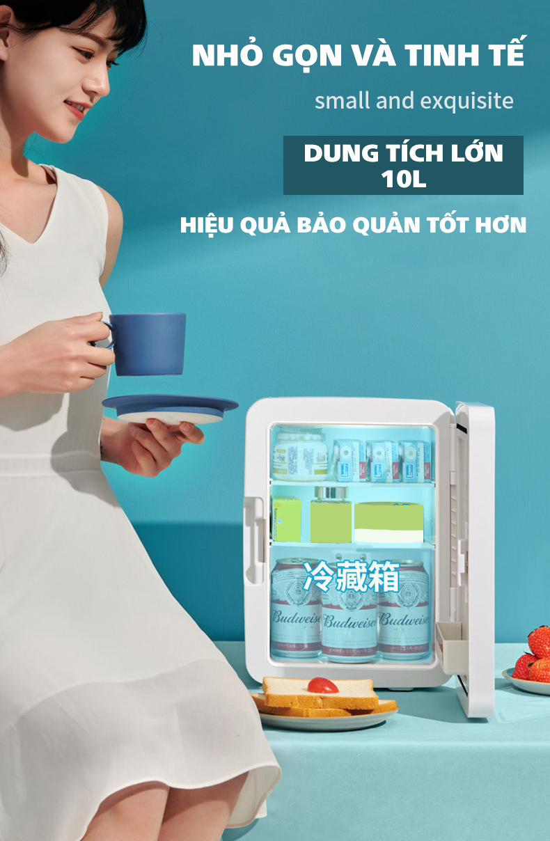 Tủ lạnh mini 10L mặt gương đựng mỹ phẩm