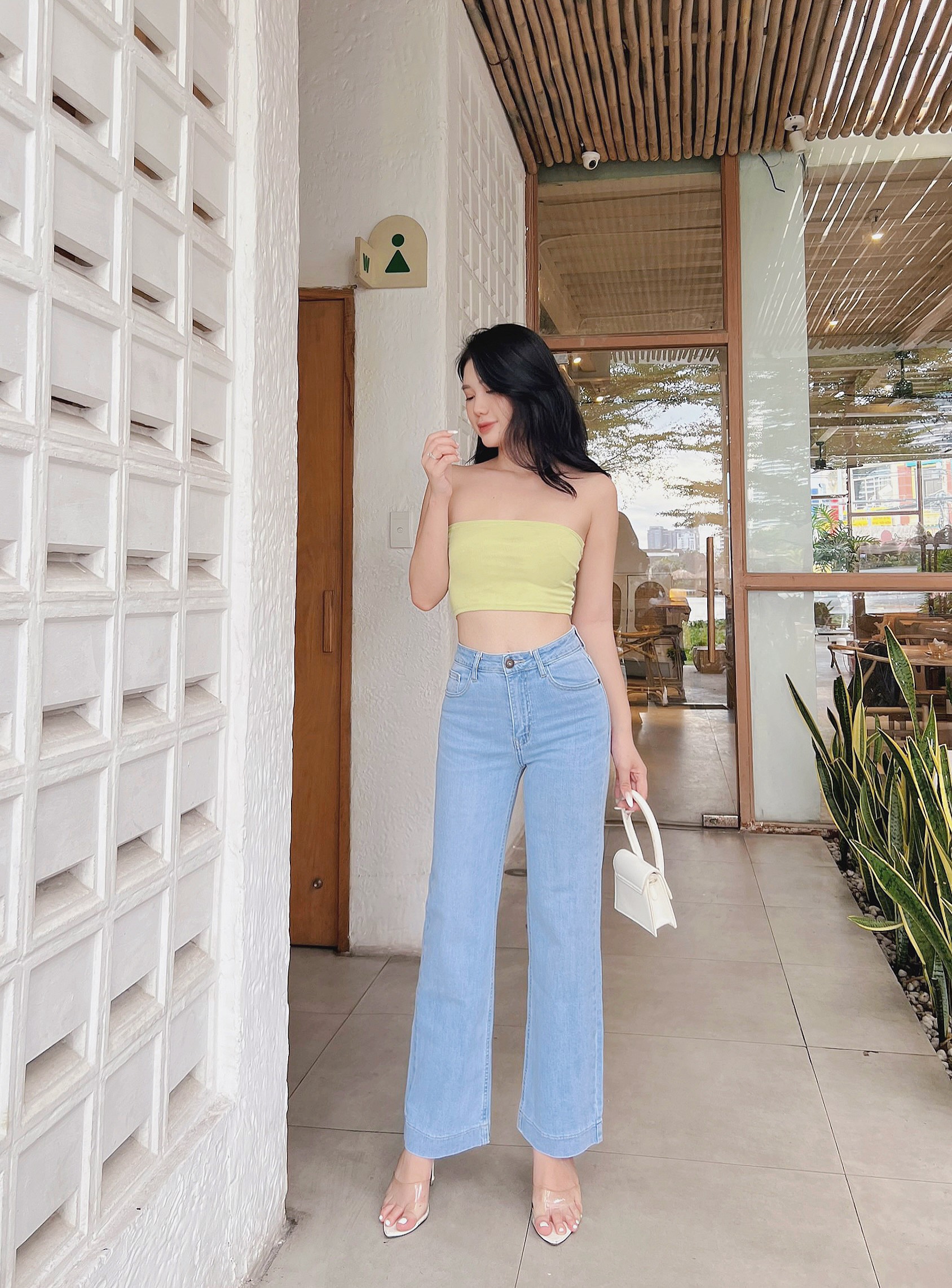 Quần jeans nữ suông đứng rộng lai to 3 phân mẫu thiết kế HQJeans HQ96