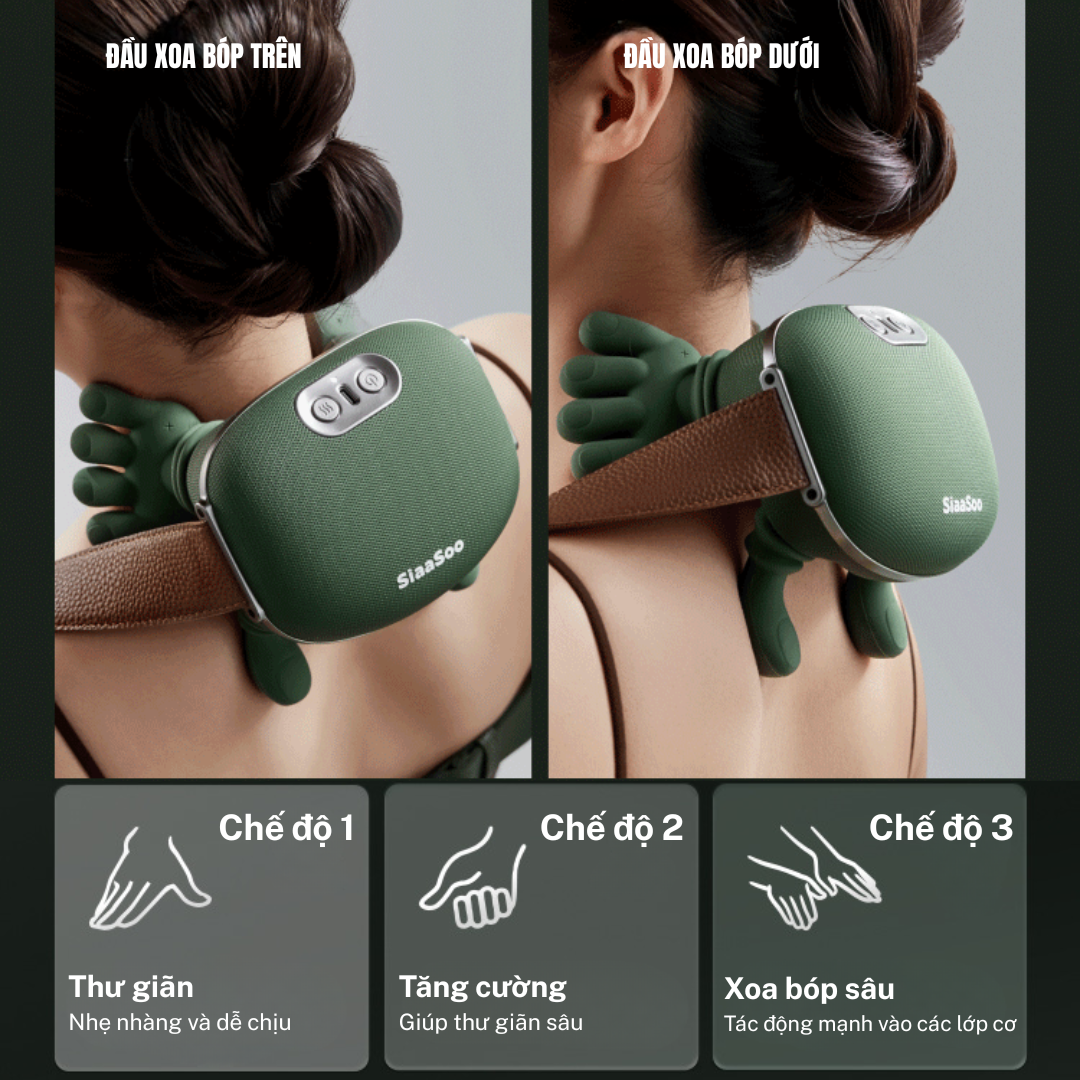 Máy massage cổ vai gáy thông minh mô phỏng bàn tay chườm ấm giảm mệt mỏi xoa bóp thư giãn
