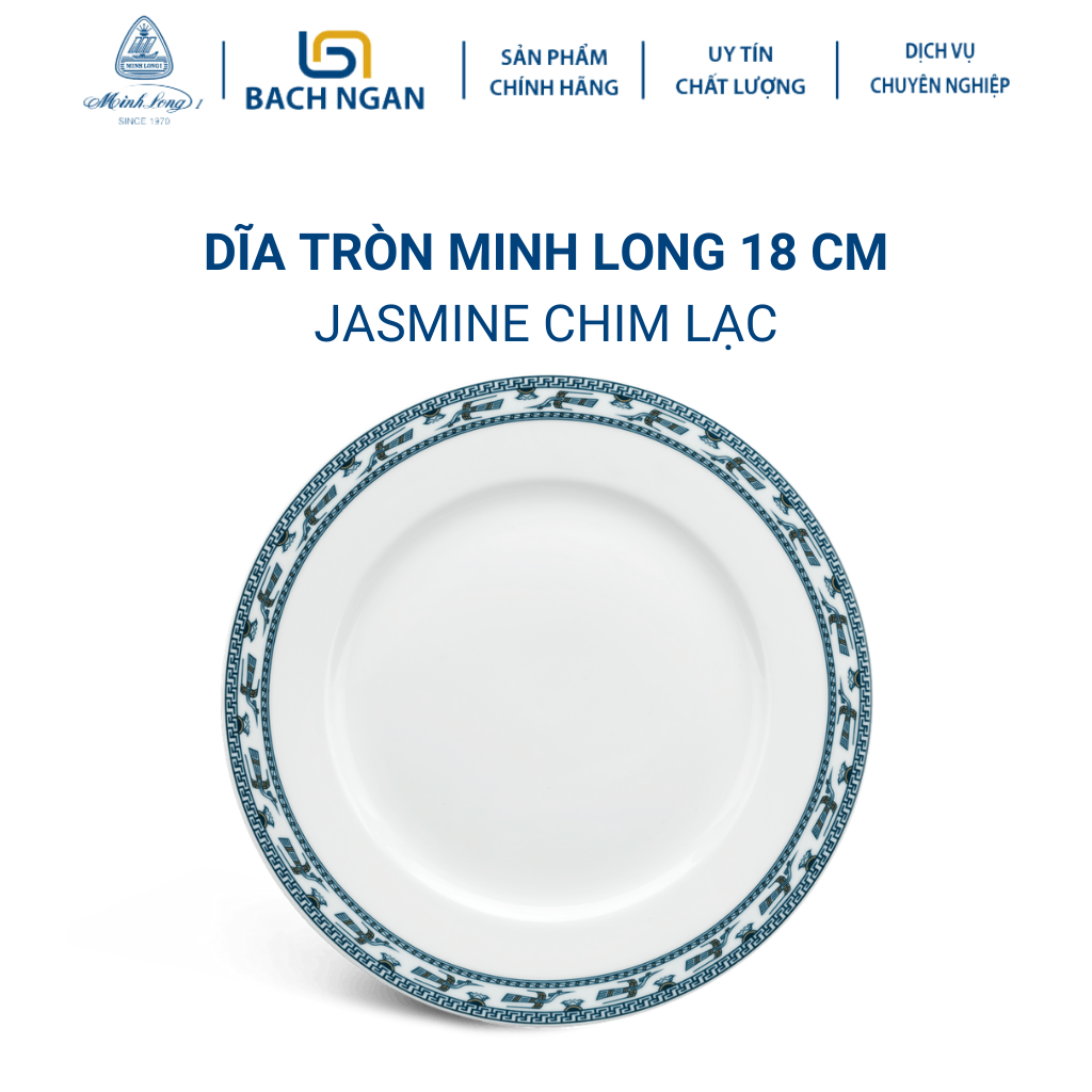 Dĩa tròn Minh Long 18 cm Jasmine Chim Lạc Bằng sứ, Hàng Đẹp, Cao Cấp, Dùng Trong Gia Đình, Đãi Khách, Tặng Quà Tân Gia