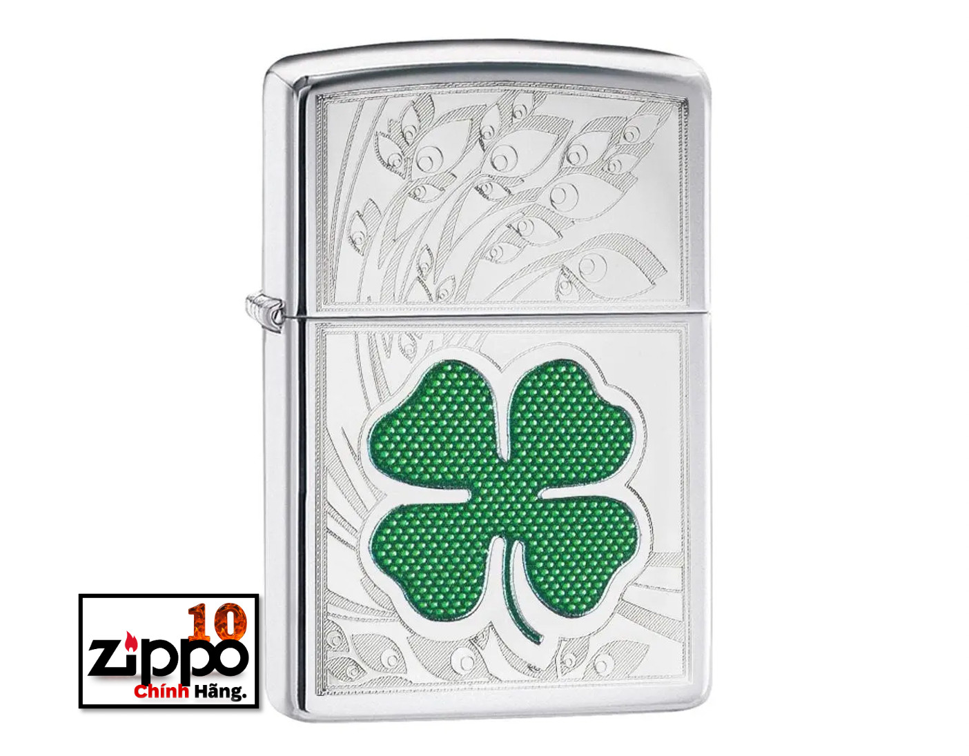 Bật lửa ZIPPO 24699 Clover High Polish Chrome Design - Chính hãng 100%