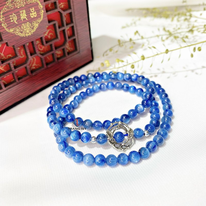 Vòng Tay Đá Kynite Quấn 3 Vòng Mix Charm Bạc