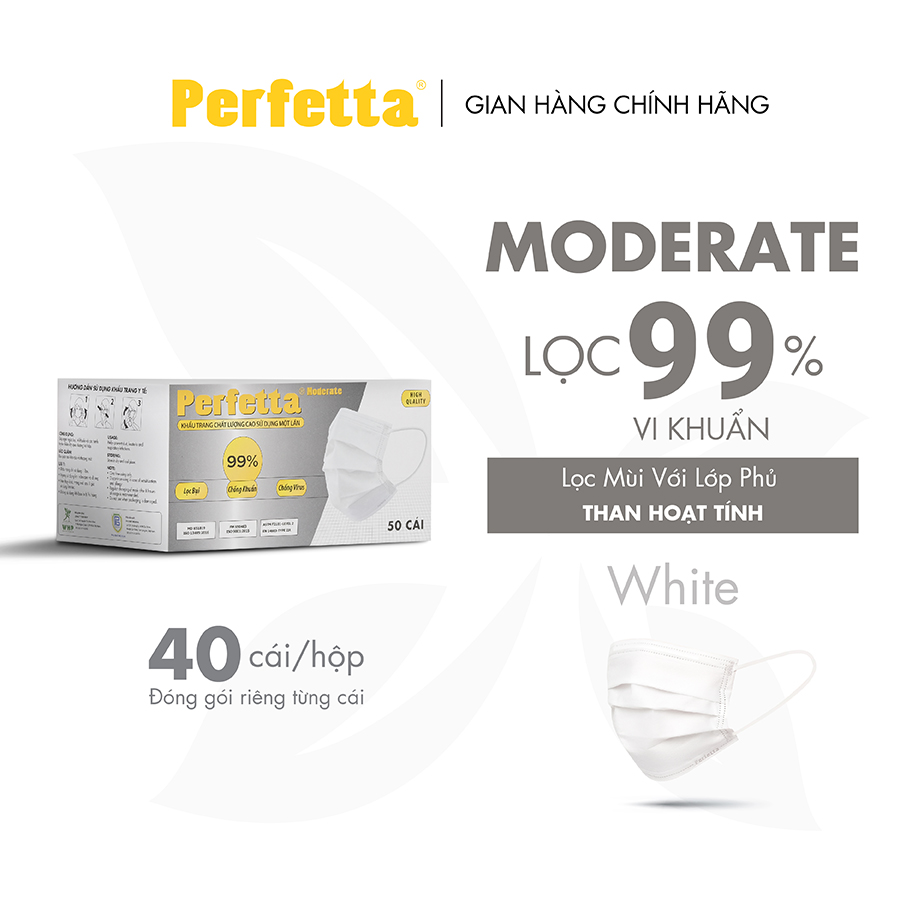 [1 HỘP - PERFETTA MODERATE] - Khẩu Trang Y Tế Chất Lượng Cao, Kháng Khuẩn, Chống Bụi Mịn, 3 Lớp, Bảo Vệ Tối Ưu - (50 cái/ hộp)