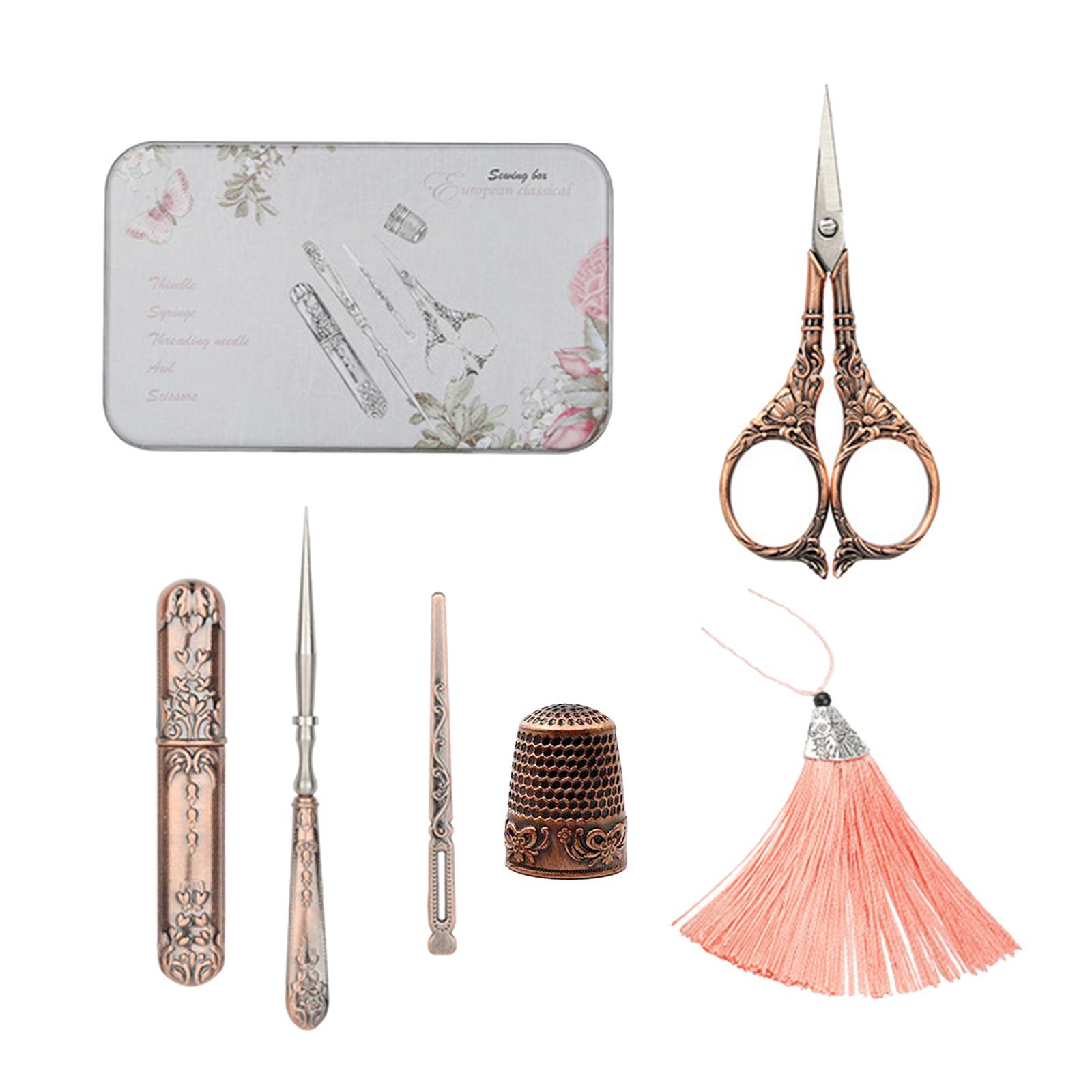 Embroidery Scissors Kit, European Antique Vintage Sewing Kit, Complete Vintage Sewing Tools with Embroidery Scissors, Needle Case, Awl for Sewing
