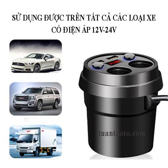 Cốc sạc đa năng 4 trong 1 trên ô tô