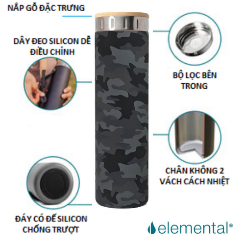 BÌNH GIỮ NHIỆT ELEMENTAL ICONIC MÀU ĐEN CAMO