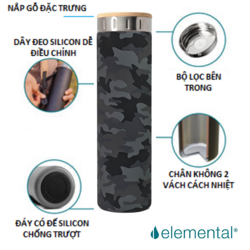 BÌNH GIỮ NHIỆT ELEMENTAL ICONIC MÀU ĐEN CAMO (590ML)