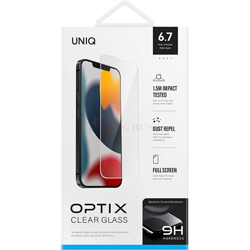 Dán màn hình cường lực Full viền chống bụi tĩnh điện Uniq Optix Clear Glass iP 13 Series - Hàng chính hãng