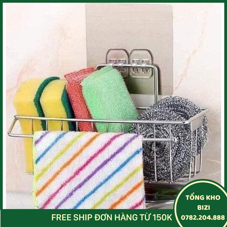 Giá Để Giẻ Rửa Bát, Nước Rửa Chén Đa Năng Inox 304 Có Khay Hứng Nước Và Thanh Phơi Khăn - Tặng Sét 5 Kẹp Miệng Túi - Free Ship Toàn Quốc