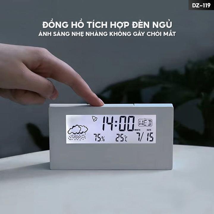 Đồng Hồ Báo Thức Mặt Trong Suốt Tích Hợp Nhiệt Kế Và Ngày Tháng Nhiều Màu DZ-119