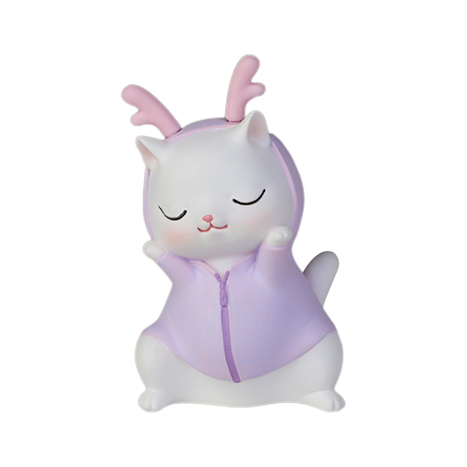 Cat Figurine Decoration Sculpture Kitty Statue for Tabletop Living Room Pink