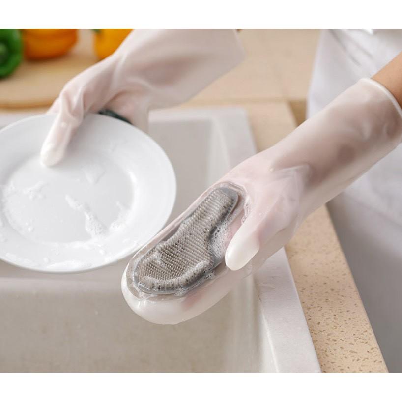 Găng Tay Rửa Chén Silicon Tạo Bọt - Không Hại Da Tay