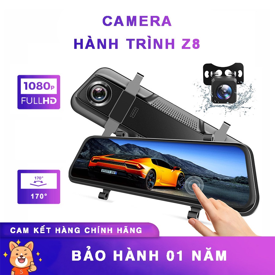 Camera hành trình ô tô Gương chiếu hậu 9.66 inch Full gương -Màn hình cảm ứng -Thiết kế đẹp mắt video 2K sắc nét - Camera kép trước và sau