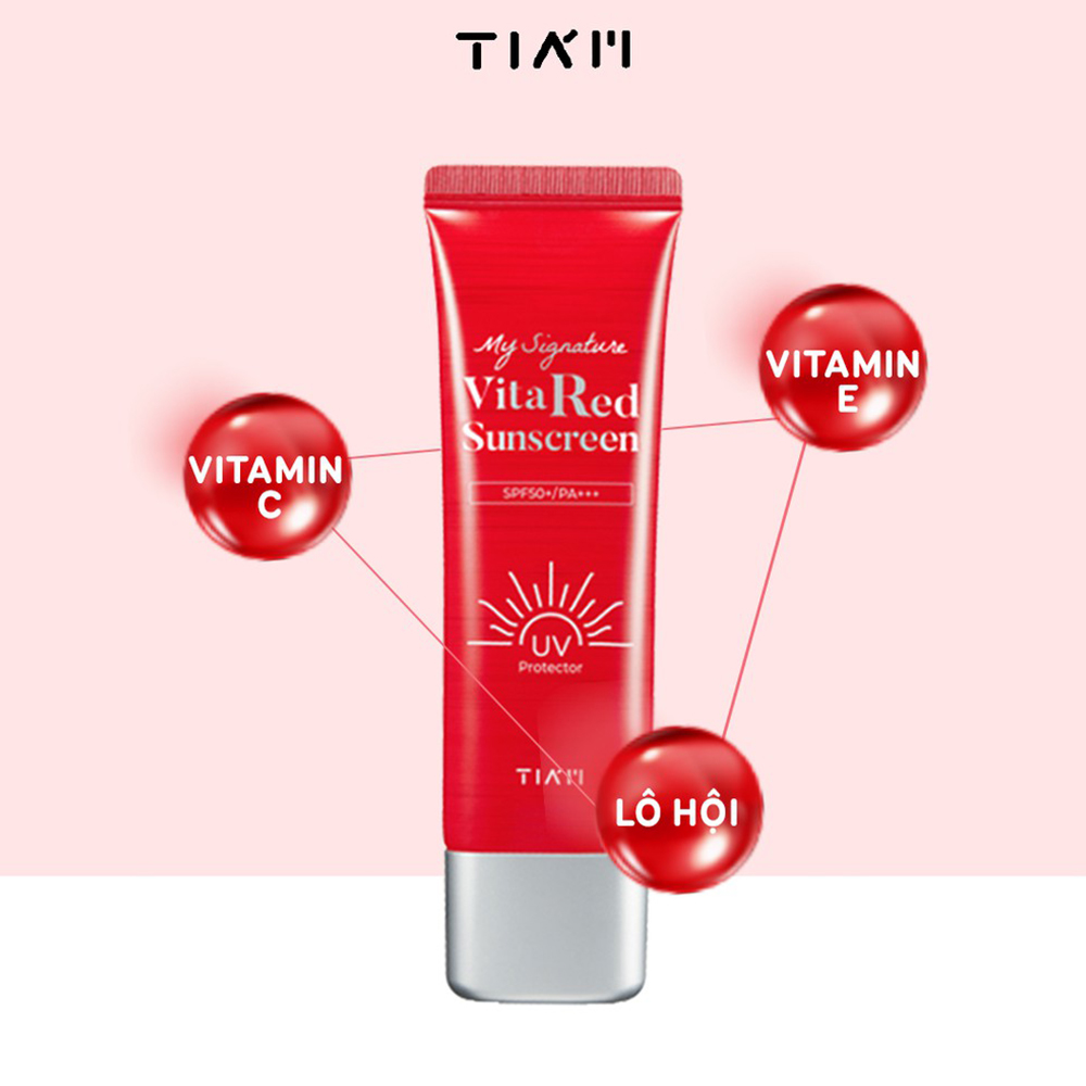 Kem Chống Nắng Dưỡng Trắng Nâng Tone Da TIAM Vita Red 50ML. Tặng Gel Móc Khóa 30ml