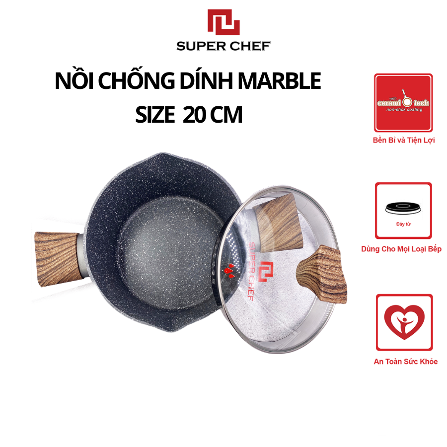 Bộ nồi chảo chống dính Marble Super Chef Tiện Lợi, Bền Bỉ NCM20