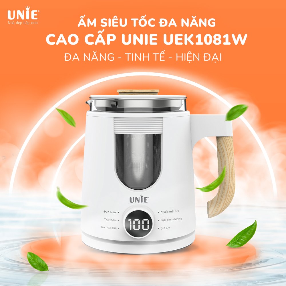 Ấm Siêu Tốc Đa Năng Cao Cấp UNIE UEK1081W Sang Trọng Tiêu Chuẩn Đức 6 Chức Năng Nấu Pha, Dung Tích 1 Lít Công Suất 1000 W  - Hàng Chính Hãng