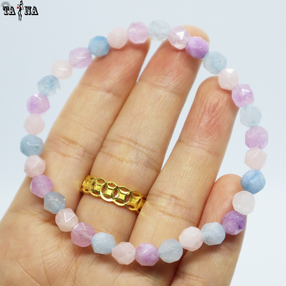 Vòng tay đá thạch anh hỗn hợp cắt giác 6mm