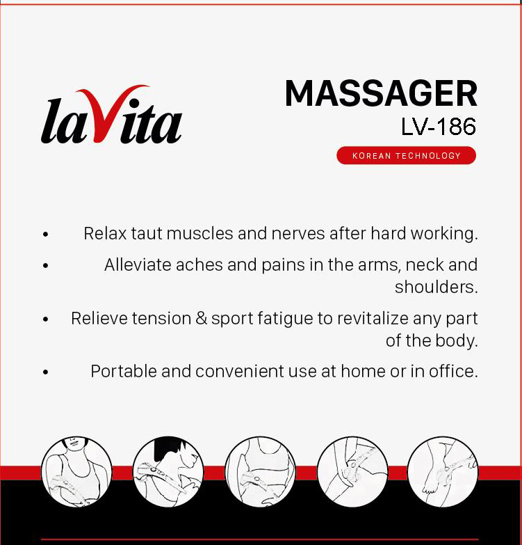 Máy massage cầm tay 6 trong 1 LaVita LV-186 với 6 đầu massage tích hợp đèn LED hồng ngoại