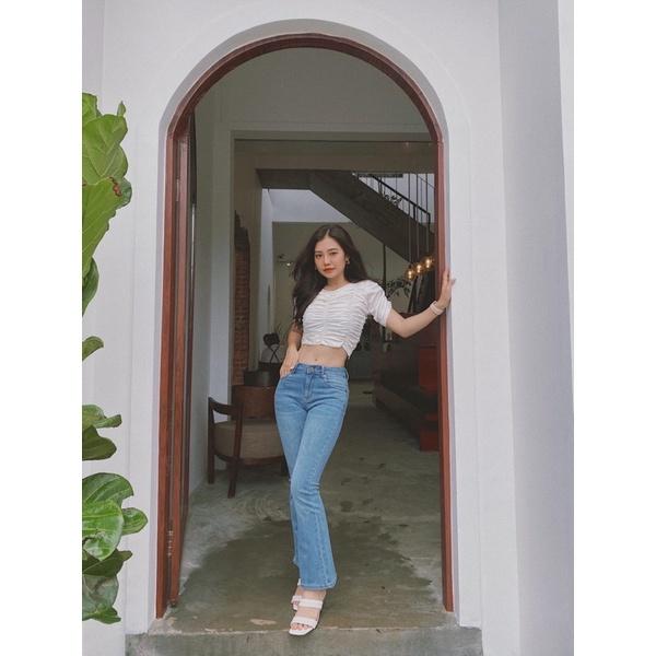Quần Jean nữ ống loe cotton mềm co dãn