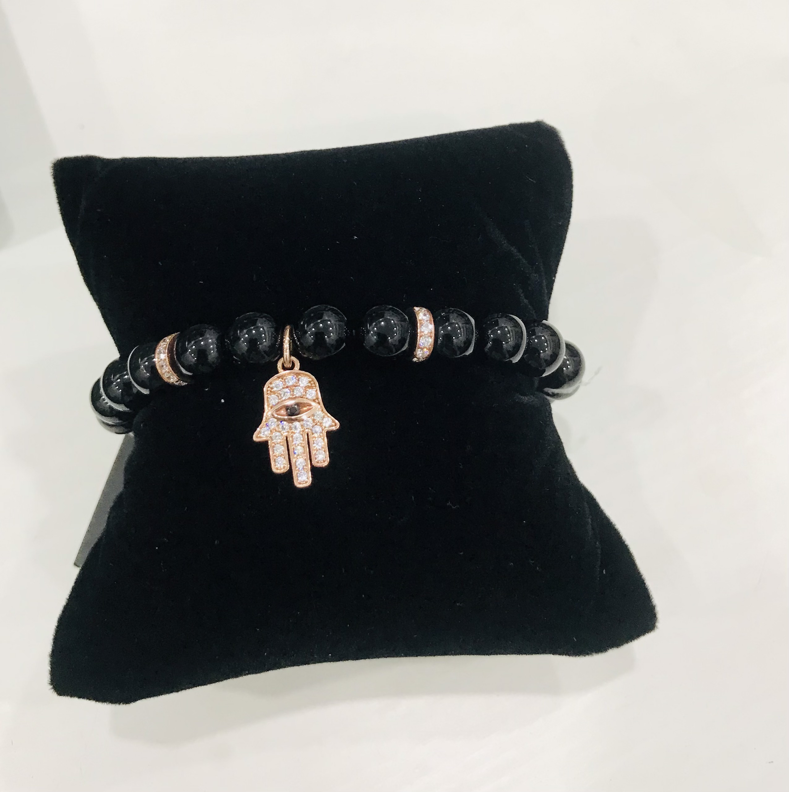Vòng tay đá kim sa CZ đính charm vàng 14k