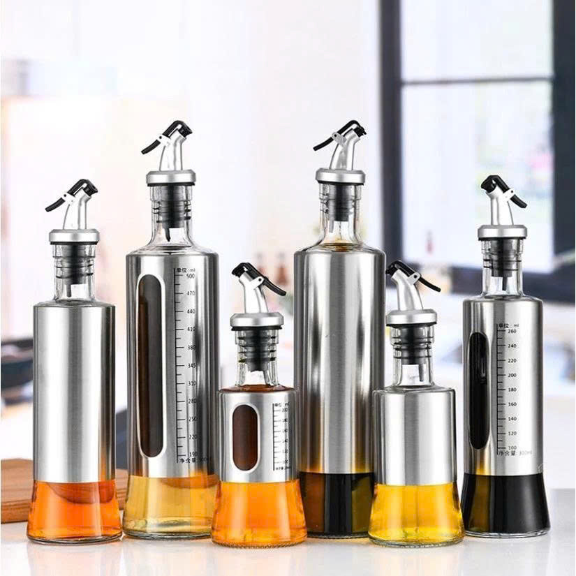 Bình Đựng Dầu Ăn, Nước Mắm  200ML  Thủy Tinh Bọc Inox – Kiểu Dáng Hiện Đại, Bền Đẹp