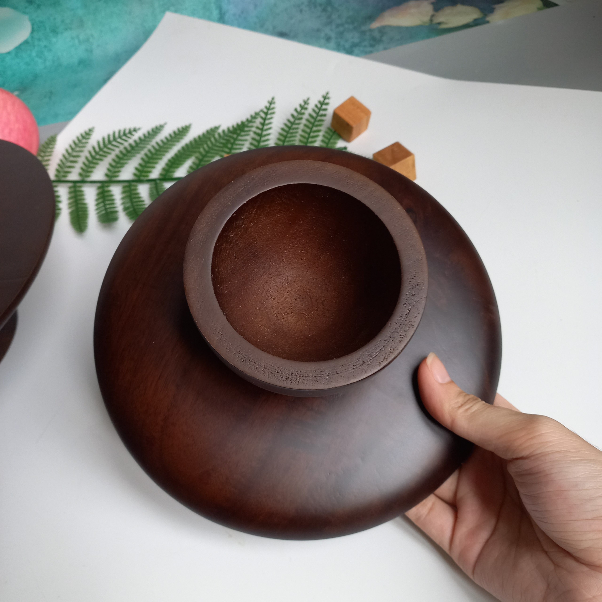 Đĩa Cao Gỗ Keo Màu Óc Chó Đựng Bánh Gato, Bánh Ngọt, Hoa Quả, Cake Stand, Mâm Bồng