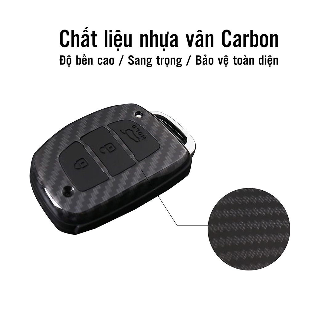 Ốp chìa khóa dành cho xe Hyundai i10, Tucson, Elantra chất liệu nhựa ABS mạ vân Cacbon - Hàng Chính Hãng