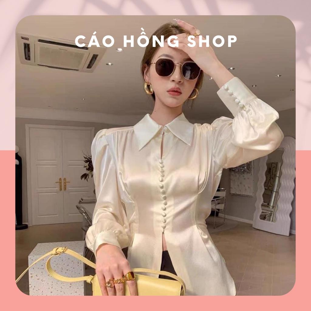 Áo Sơ Mi Lụa Tay Bồng, Sơ Mi Lụa Xẻ Tà, Sơ Mi Lụa Dây Đai Thắt Nơ Lưng / Size S-M / Cáo Hồng Shop