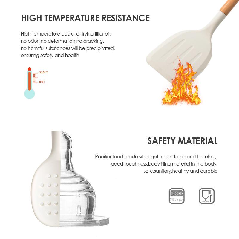 Nấu Ăn Nhà Bếp Tiện Dụng Bộ Chịu Nhiệt Độ Cao Không Dính Ốp Nồi Dụng Cụ Với Tay Cầm Bằng Gỗ Màu Trắng Sữa & Đen