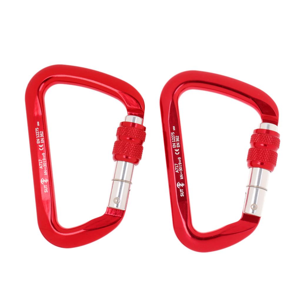 Aluminum D-Ring Carabiner Rock Climbing Screw Locking Karabiners 30KN Red