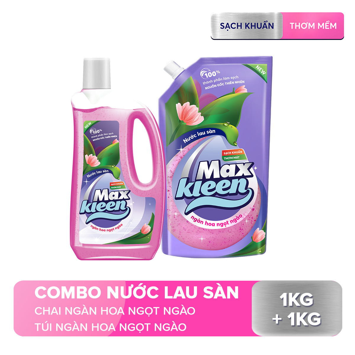 Combo Nước lau sàn Maxkleen Chai + Túi hương Ngàn hoa ngọt ngào 1kg