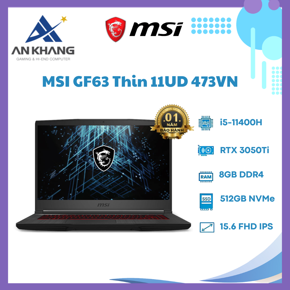 Laptop MSI GF63 Thin 11UD 473VN - Hàng Chính Hãng - Bảo Hành 12 Tháng