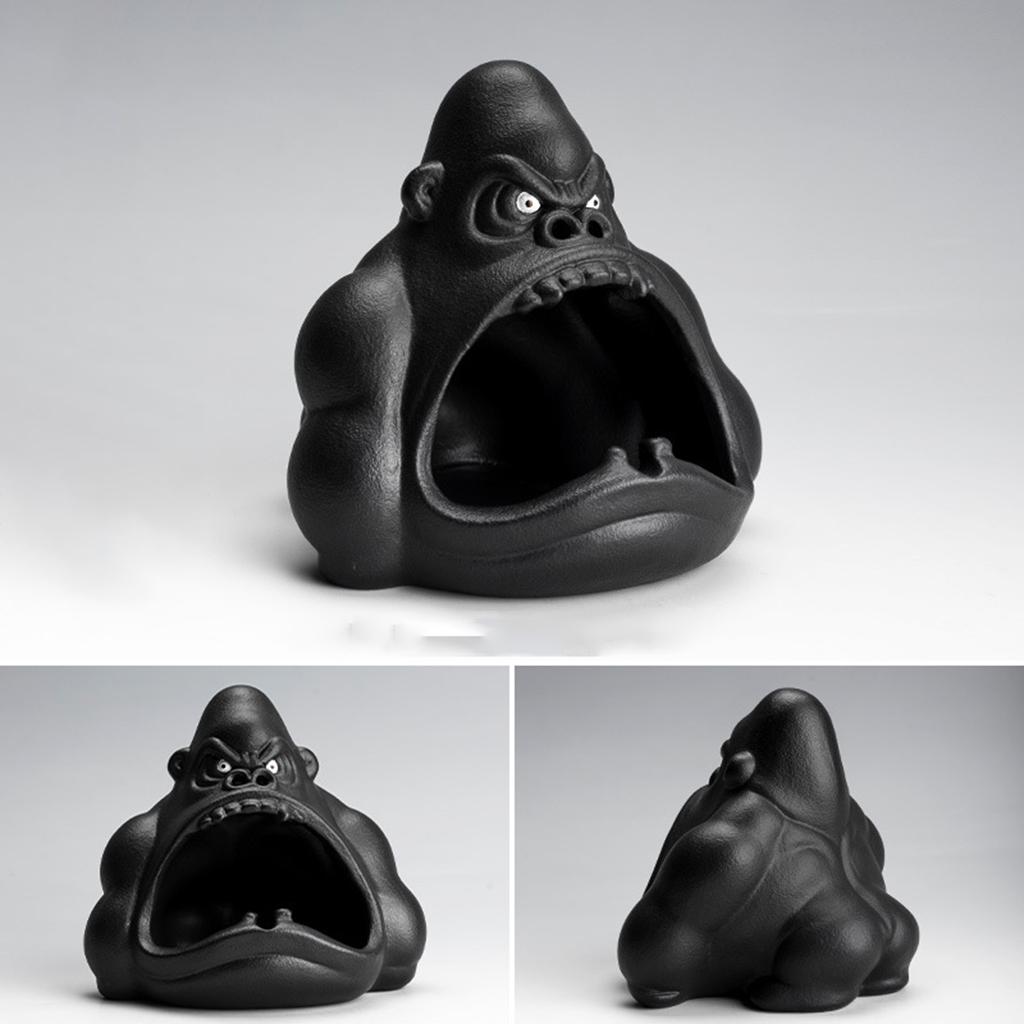 Ceramic Ashtray Orangutan Shape Big Mouth Cartoon Animal Large Capacity Ash Tray Holder Incense Cone Burner for Car Home Office