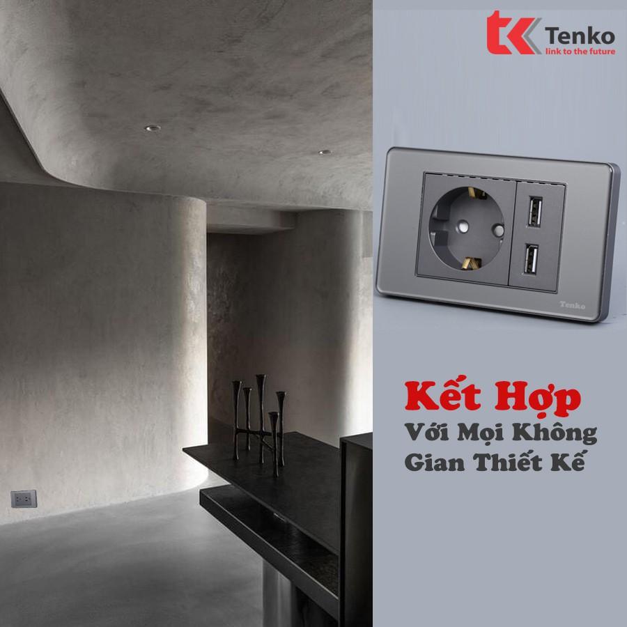 Công Tắc 3 Nút Âm Tường – Mặt PVC Trong Bo Viền Xám - Chống Xước, Chống Bạc Màu Tenko TK-C9-G003